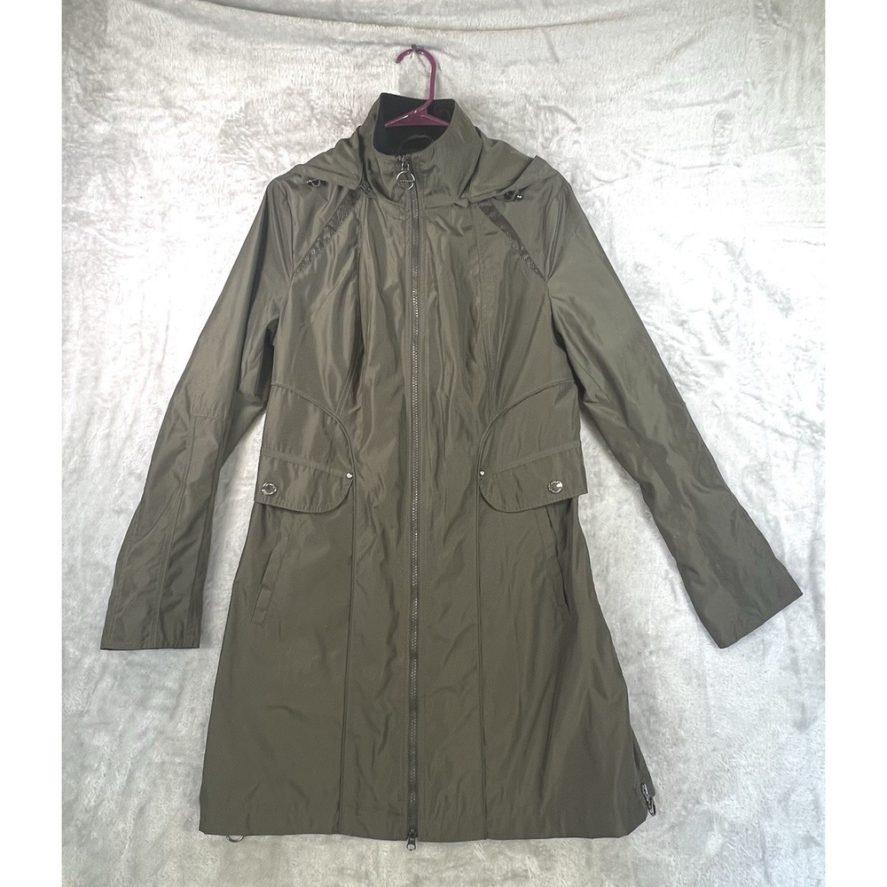 Laundry by Shelli Segal Womens S Olive Green Gorpcore Rain Jacket‎ Parka Chic